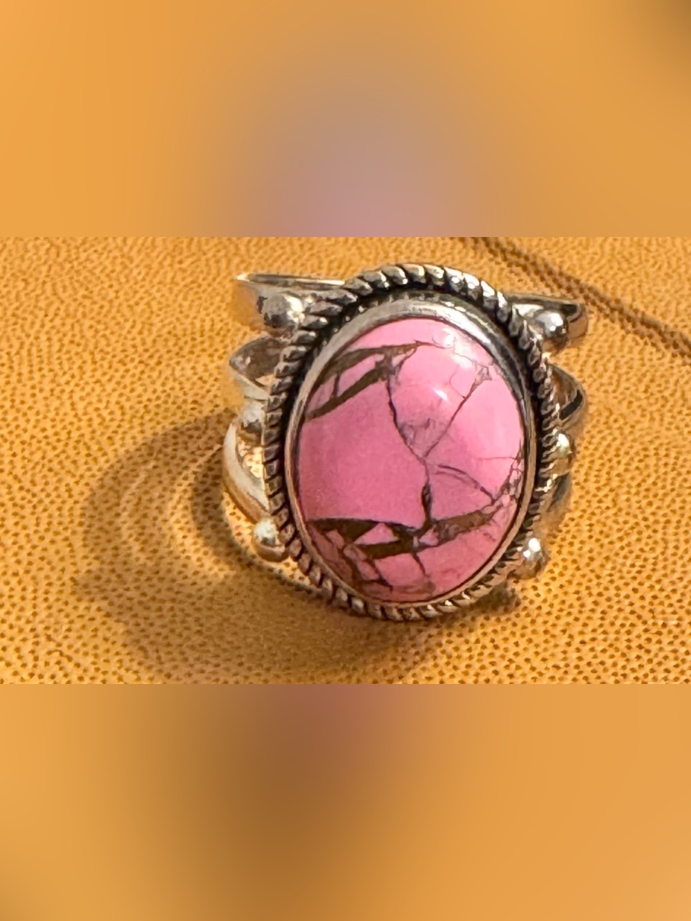 925 Sterling Silver Pink Mojave Turquoise Statement Ring - Picture 4 of 7